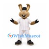 Rabbit Mascot Costume in White Pinstriped Baseball Uniform