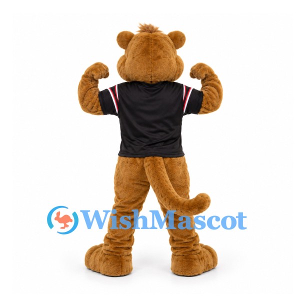 Cougar Mascot Costume in Brown with Black Sports Shirt
