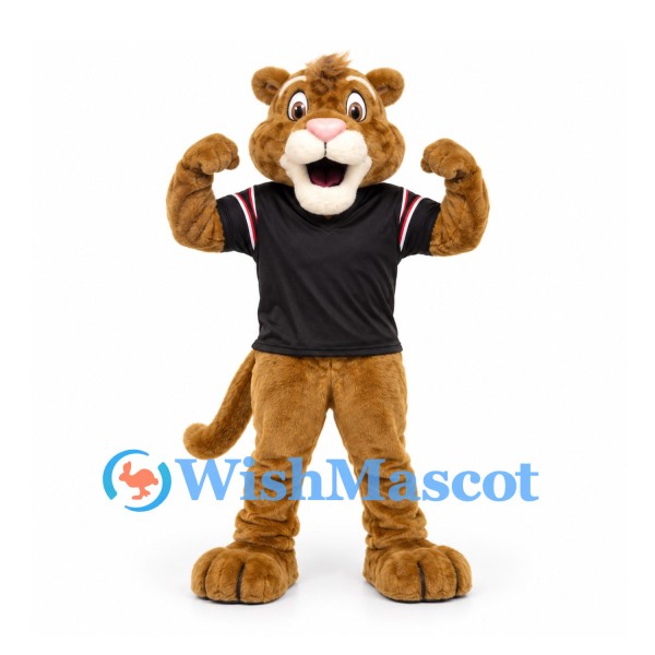 Cougar Mascot Costume in Brown with Black Sports Shirt