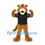 Cougar Mascot Costume in Brown with Black Sports Shirt