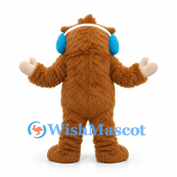 Sloth Mascot Costume in Brown with Blue Earmuffs