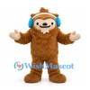 Sloth Mascot Costume in Brown with Blue Earmuffs