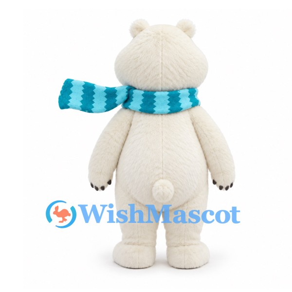 Polar Bear Mascot Costume in White with Blue Striped Scarf