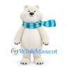 Polar Bear Mascot Costume in White with Blue Striped Scarf