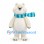 Polar Bear Mascot Costume in White with Blue Striped Scarf