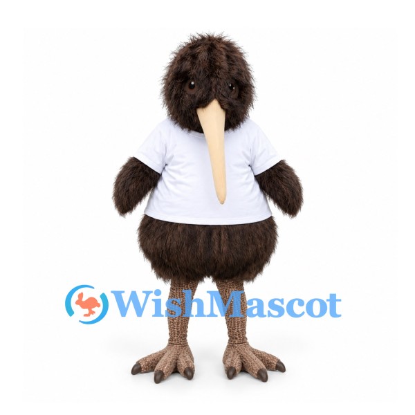 Kiwi Bird Mascot Costume in Brown with White Shirt