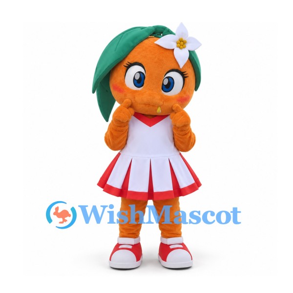 Orange Mascot Costume in White and Red Cheerleader Dress