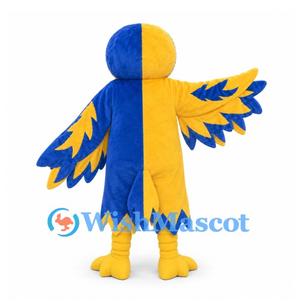 Bird Mascot Costume in Blue and Yellow with Spread Wings