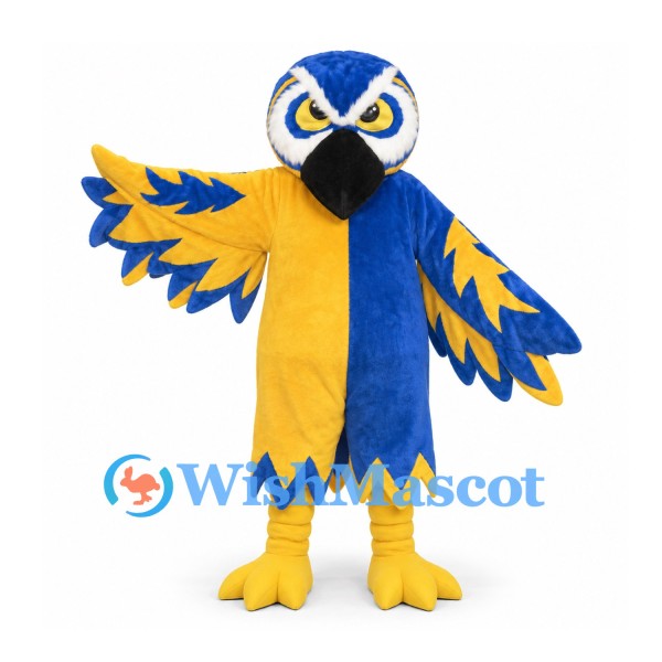 Bird Mascot Costume in Blue and Yellow with Spread Wings