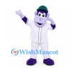 Gorilla Mascot Costume in Purple with White Baseball Uniform