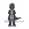 Lizard Mascot Costume in Dark Gray with Pink Bow and Pearl Style Necklace