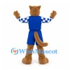 Cougar Mascot Costume in Blue Sports Uniform with Checkered Sleeves