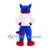 Fox Mascot Costume in Blue and Red with White Shirt