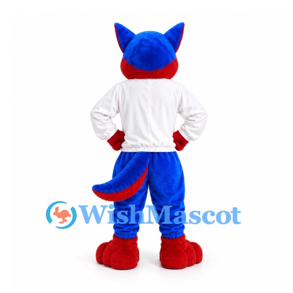 Fox Mascot Costume in Blue and Red with White Shirt