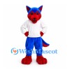 Fox Mascot Costume in Blue and Red with White Shirt