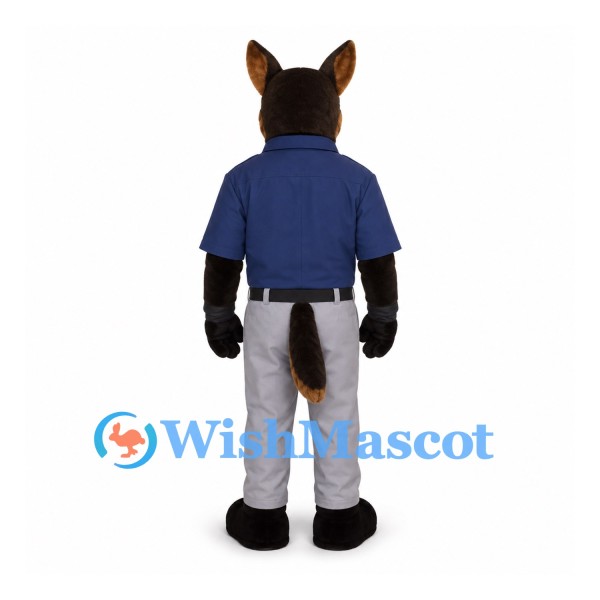 Police Dog Mascot Costume with Navy Shirt and Gray Pants