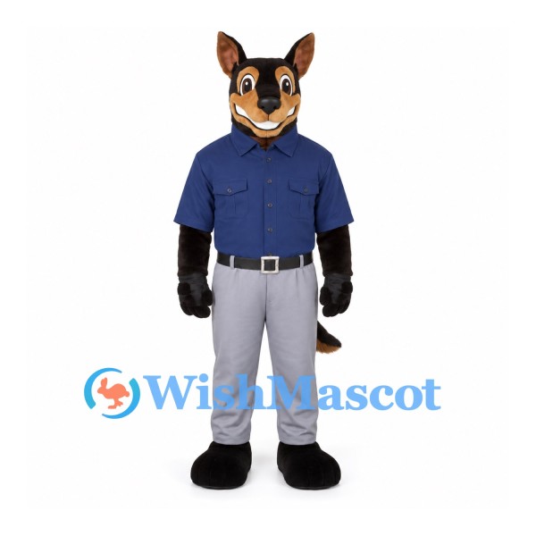 Police Dog Mascot Costume with Navy Shirt and Gray Pants