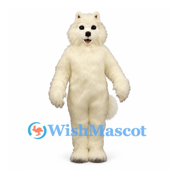 Terrier Dog Mascot Costume in White with Fluffy Fur