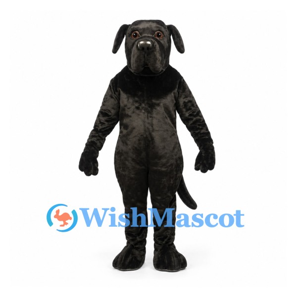 Dog Mascot Costume in Black with Floppy Ears and Long Tail