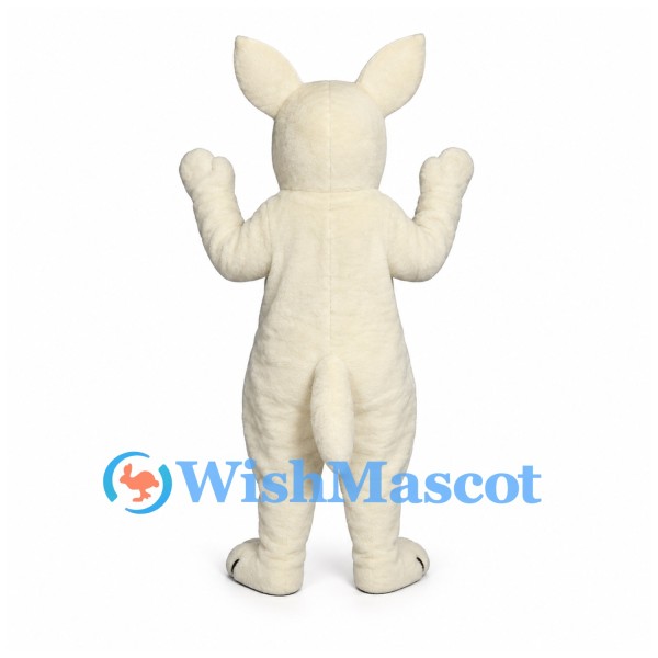 Dog Mascot Costume in White with Brown Eye Patch and Pointed Ears