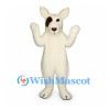 Dog Mascot Costume in White with Brown Eye Patch and Pointed Ears