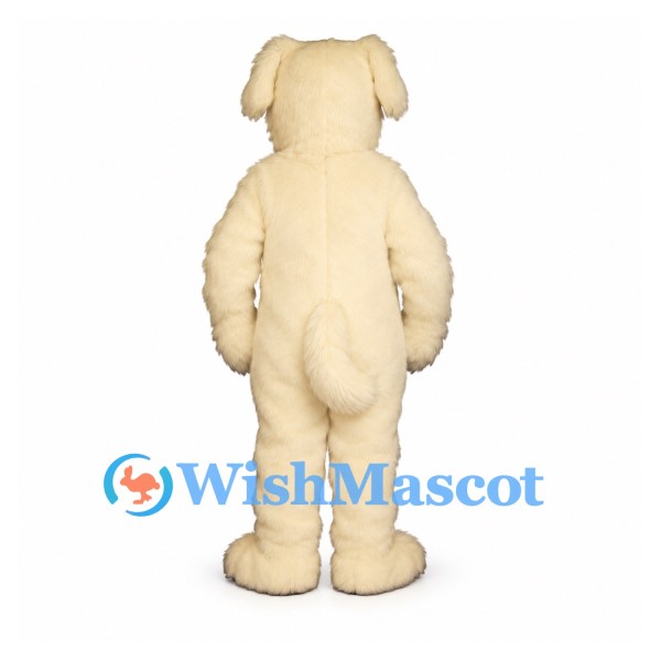 Dog Mascot Costume in Cream with Floppy Ears and Fuzzy Fur