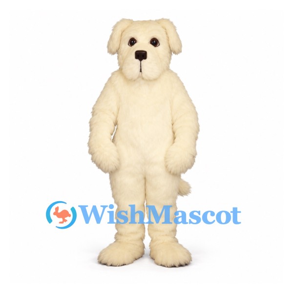 Dog Mascot Costume in Cream with Floppy Ears and Fuzzy Fur