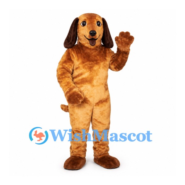 Dog Mascot Costume in Golden Brown with Dark Floppy Ears