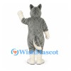 Husky Dog Mascot Costume in Gray with White Chest and Curled Tail