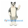 Husky Dog Mascot Costume in Gray with White Chest and Curled Tail