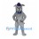 Bulldog Mascot Costume in Gray with Blue Spiked Collar and Cap