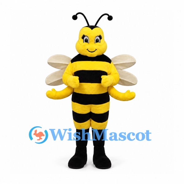 Bee Mascot Costume with Yellow Face and Four Pale Wings
