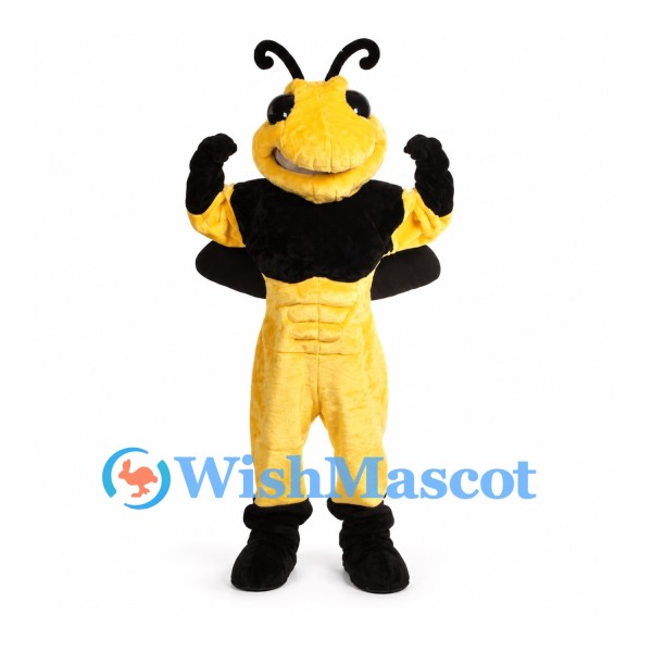 Bee Mascot Costume with Muscular Yellow Legs and Black Chest