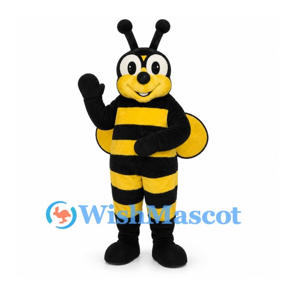 Bee Mascot Costume with Round Eyes and Yellow Wings