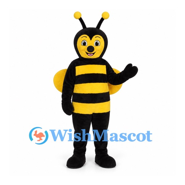Bee Mascot Costume with Black Body and Yellow Wing Details