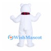 Bear Mascot Costume in White with Red Tartan Scarf