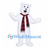 Bear Mascot Costume in White with Red Tartan Scarf