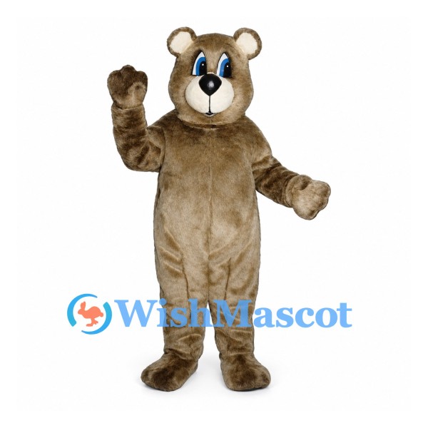 Bear Mascot Costume in Gray Brown with Blue Eyes