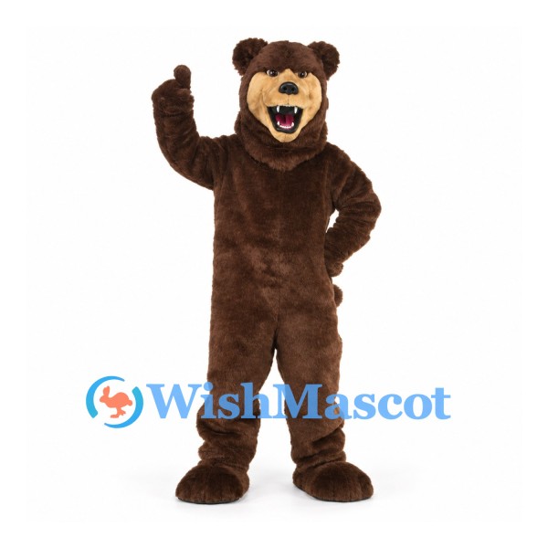 Bear Mascot Costume in Brown with Open Mouth and White Teeth