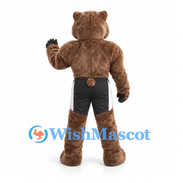 Bear Mascot Costume with Muscular Brown Body and Black Shorts