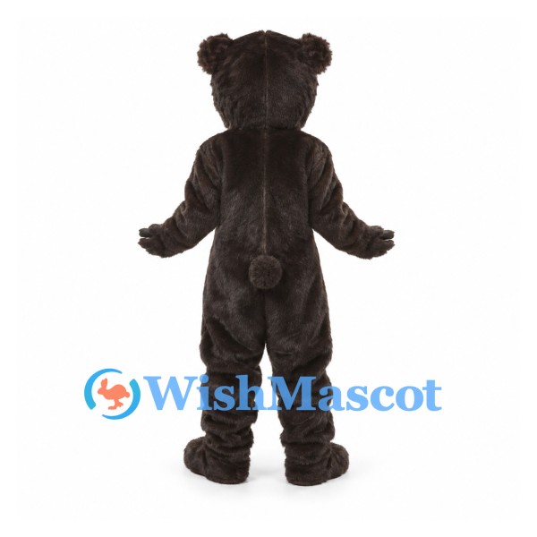 Bear Mascot Costume in Black with Tan Muzzle and Curly Head Fur