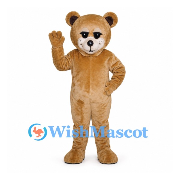 Bear Mascot Costume in Tan with White Muzzle and Dark Eyes