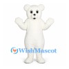 Bear Mascot Costume in White with Round Ears and Small Black Nose