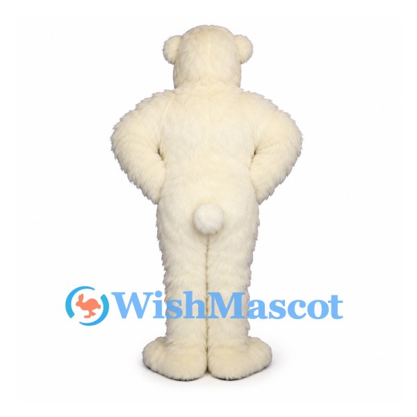 Bear Mascot Costume in Cream with Fluffy Fur and Large Paws