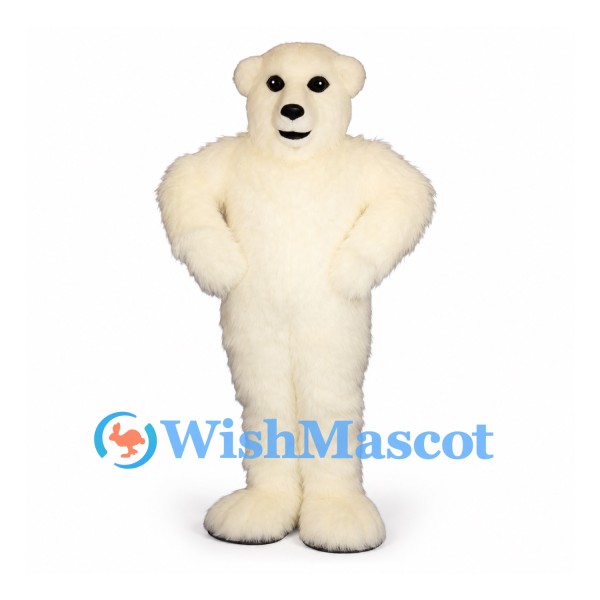 Bear Mascot Costume in Cream with Fluffy Fur and Large Paws