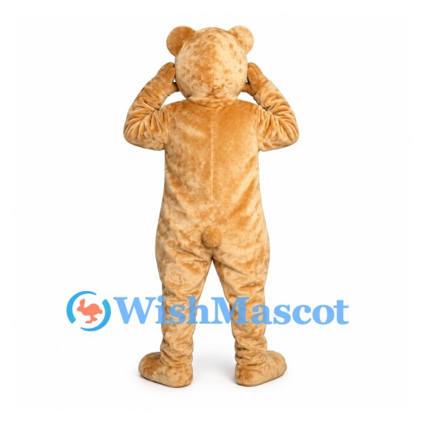Bear Mascot Costume in Tan with Small Face and Rounded Ears