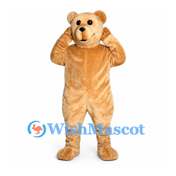 Bear Mascot Costume in Tan with Small Face and Rounded Ears