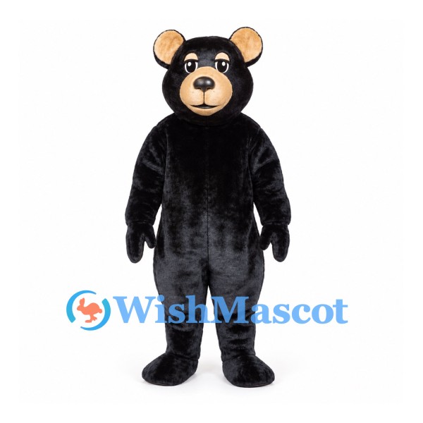 Bear Mascot Costume in Black with Tan Face and Ears