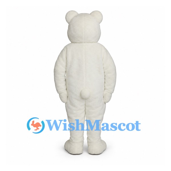 Bear Mascot Costume in White with Rounded Body and Brown Nose