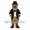 Bear Mascot Costume with Black Tailcoat and Blue Polka Dot Bow
